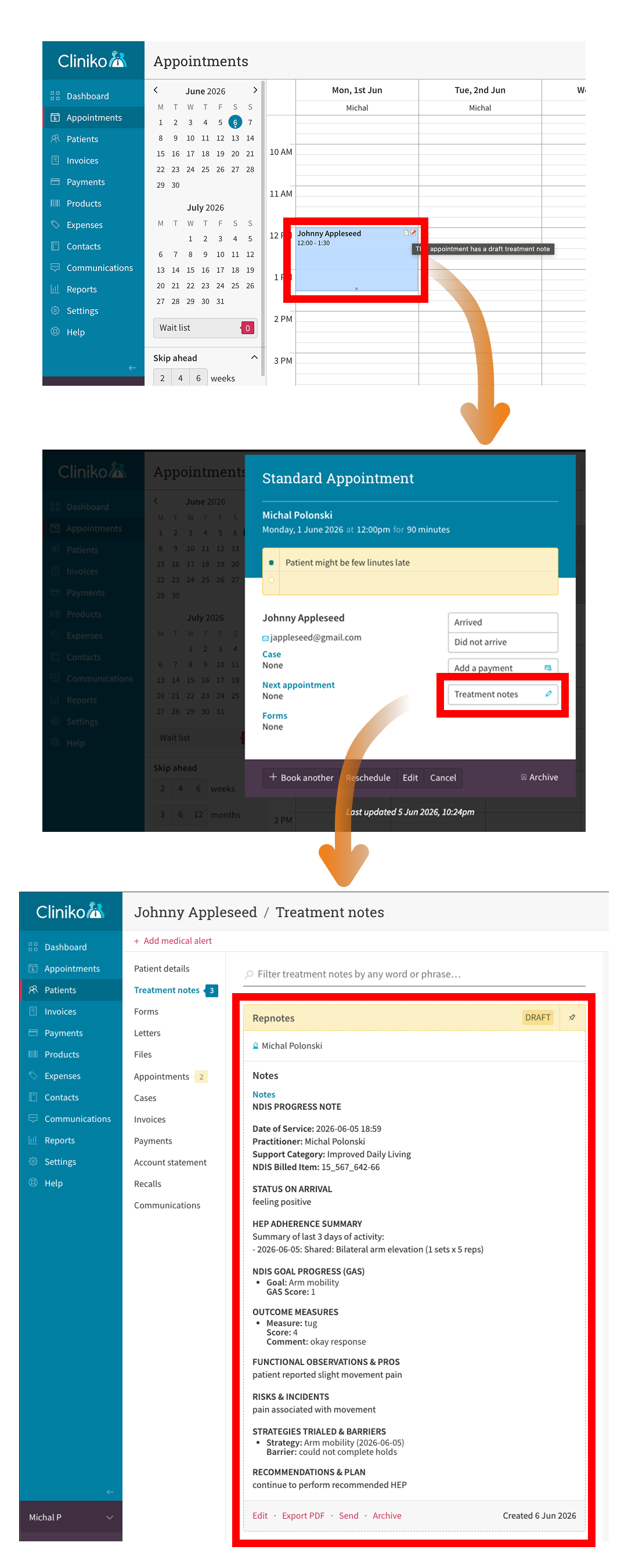 View Treatment notes generated by the Repnotes app!
