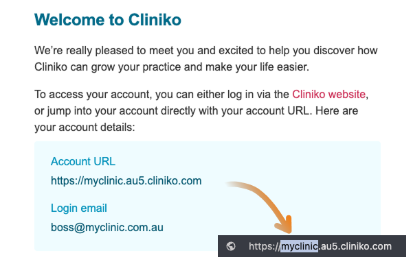 Cliniko Welcome email
