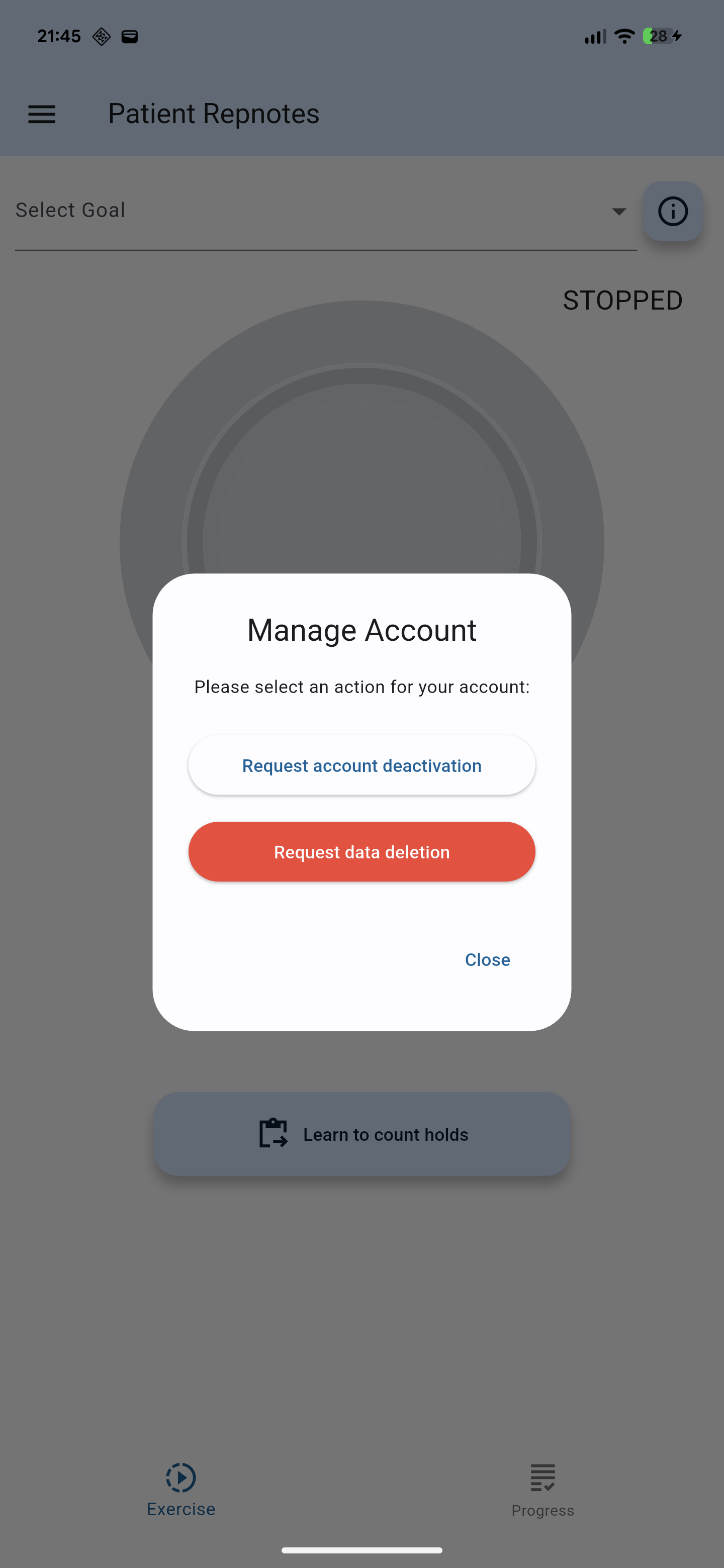 Patient requesting account deactivation